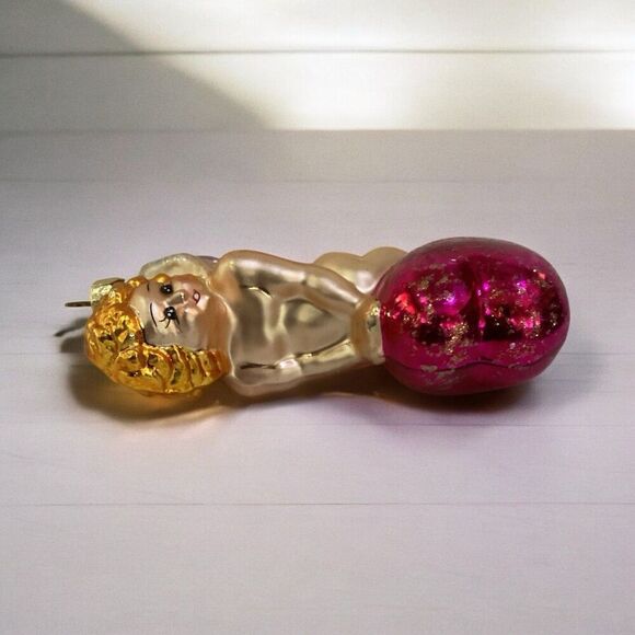 Vintage Christopher Radko 'Heart Ride' 1996 Blown Glass Cupid Angel Ornament - Picture 3 of 5